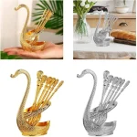 ست قاشق چای خوری به همراه جاقاشقی سرامیکی طرح قو